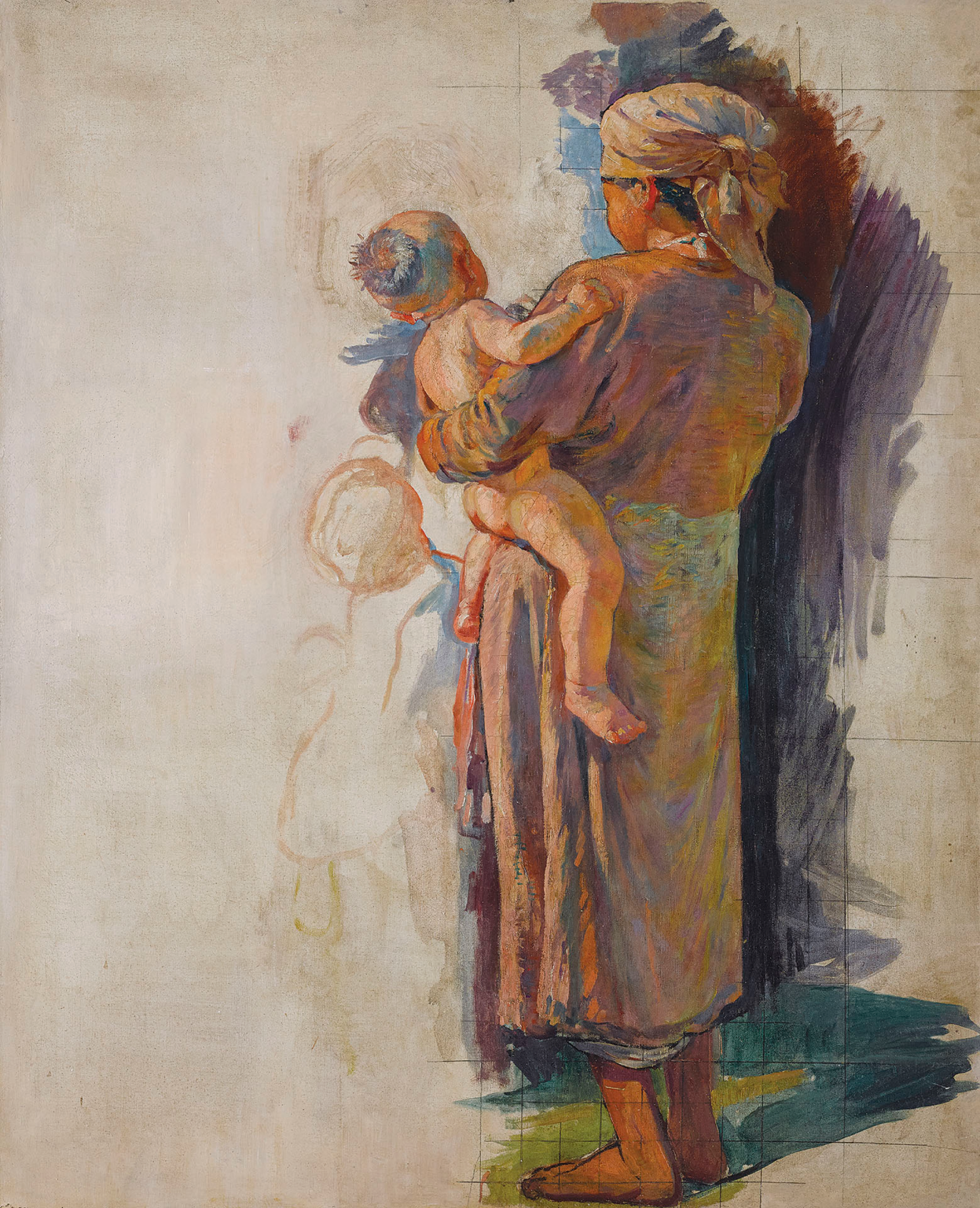 VICTOR TARDIEU (French, 1870-1937)
Vietnamienne à l’enfant (Vietnamese Mother and Child)
stamped with atelier stamp 'Victor Tardieu' (on canvas overlap and on the stretcher)
oil on canvas
120 x 98 cm. (47 1/4 x 38 5/8 in.)
Painted between 1922-1925
