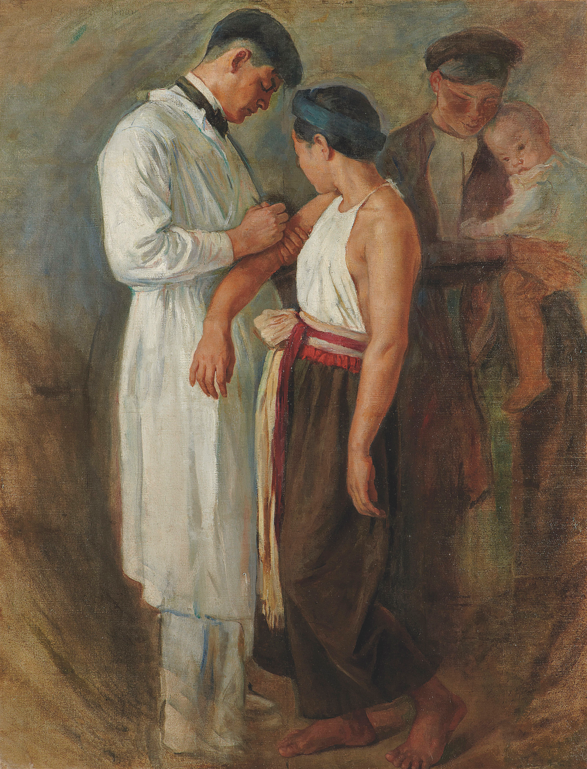 Victor Tardieu (French, 1870-1937)
La Vaccination
oil on canvas
119 x 90 cm. (46 7/8 x 35 1/2 in.)
Painted circa 1923