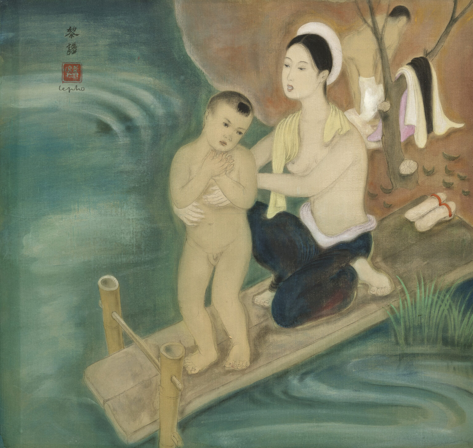 LE PHO (1907-2001)
Le Bain (The Bath) 
signed in Chinese and signed again ‘le pho’ (upper left)
ink and gouache on silk 
40 x 39 cm. (15 3⁄4 x 15 3⁄8 in.) 
Painted circa 1938
one seal of the artist