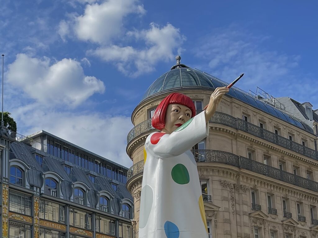 Monumental Yayoi Kusama installations at Louis Vuitton stores in Paris