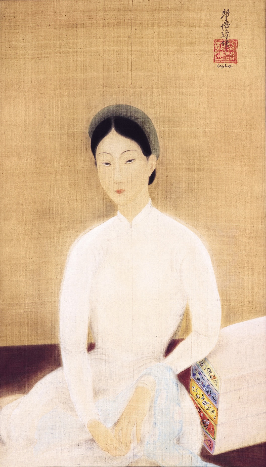 Le Pho (Vietnam 1907-2001 France) 
Jeune Fille en Blanc (Young Girl in White) 
signed in Chinese and English and stamped with artist's seal (upper right)
gouache on silk 
33 7/8 x 19¾ in. (86 x 50 cm.) 
Painted in 1931-1932 

Hubert, Jean-François, and Noppe, Catherine, Arts du Vietnam: La fleur du pêcher et l'oiseau d'azur, Musée Royal de Mariemont, Morlanwelz, 2002 (illustrated in colour, p. 161). 

Rome, L'exposition Coloniale de Rome, 1932.
Morlanwelz, Musée Royal de Mariemont, La fleur du pêcher et l'oiseau d'azur: Arts et civilisations au Vietnam, April-August, 2002. 

https://www.christies.com/en/lot/lot-5390984