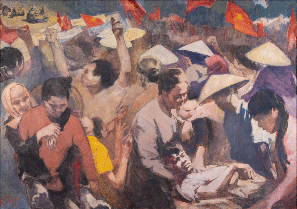 Honoured to have contributed the accompanying essay on Nguyen Cao Thuong for ANNEXE Auctioneer. We are delighted that all three works by the artist achieved a 100% sell-through rate, a testament to the continued recognition of his place within the history of modern Vietnamese art. I wrote that Revolutionaries is not merely a political image, but “a grave and powerful meditation on history, sacrifice, and belief.” Painted in 1985, the work restores history to the multitude: farmers in conical hats, wounded bodies, grieving mothers, banners and flags carried forward by ordinary men and women. Its deepest subject is not victory, but the dignity of those who bear history upon their shoulders. Nguyen Cao Thuong Revolutionaries, 1985 Signed and dated lower left Oil on canvas 95 × 135 cm | 109 × 149 cm (framed) My sincere thanks to ANNEXE Auctioneer, the collectors, and all who continue to champion the preservation and study of Vietnamese art.
