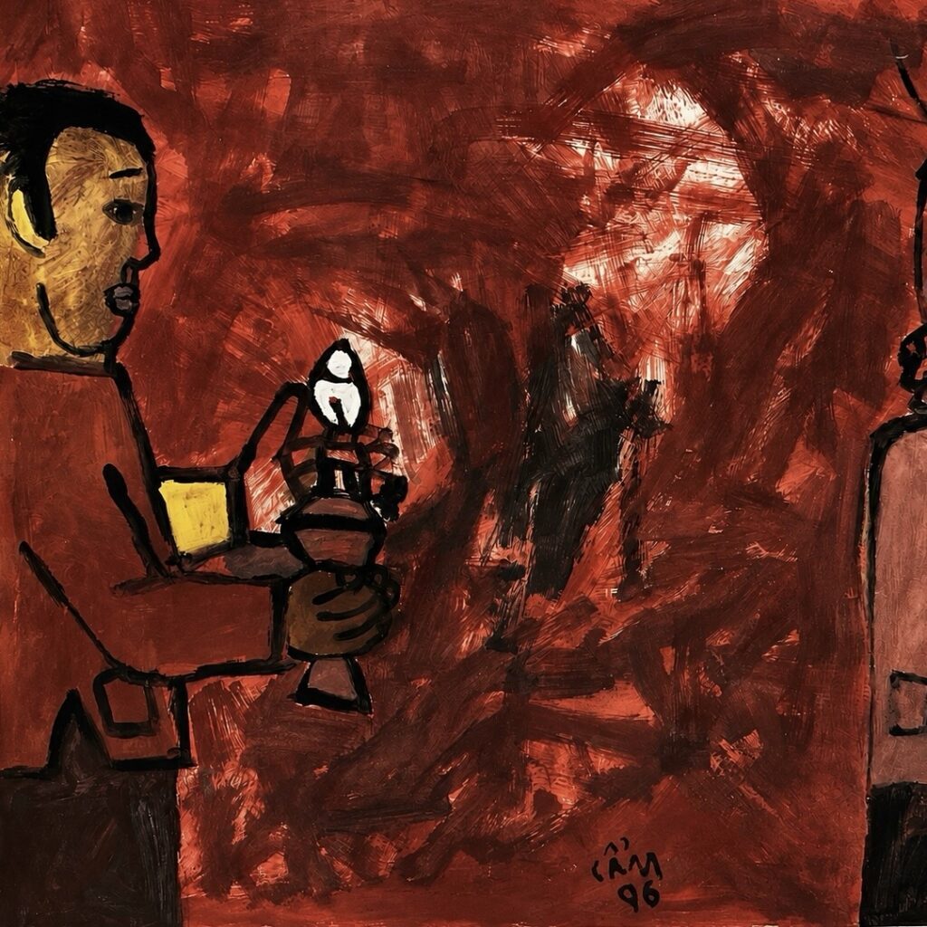 Hoang Hong Cam (Vietnam, 1959–2011)
À la lampe (By Lamplight)
signed and dated ‘CAM 96’ (lower centre)
watercolour and oil on paperboard
83.5 × 106.5 cm. (32 7/8 × 41 7/8 in.)
Executed in 1996

Private Collection, US