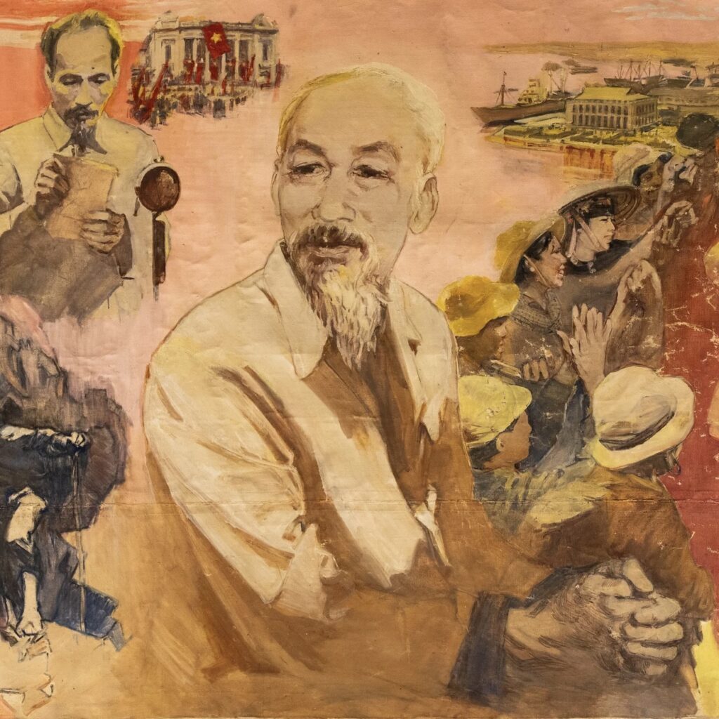 Nguyen Cao Thuong
Dòng Chảy Không Ngắt Quãng Của Lịch Sử (The Unbroken Continuum of History)
signed and dated (lower right)
oil on canvas
123 × 290 cm. (48 3/8 × 114 1/8 in.)
Executed in 1989–1990